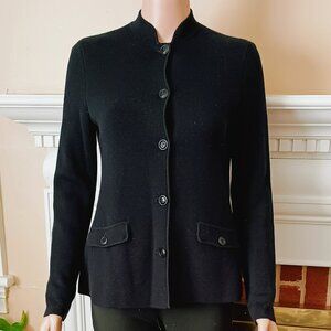 Talbots Navy Nehru Sweater Jacket P with Front Button Pockets Stretch